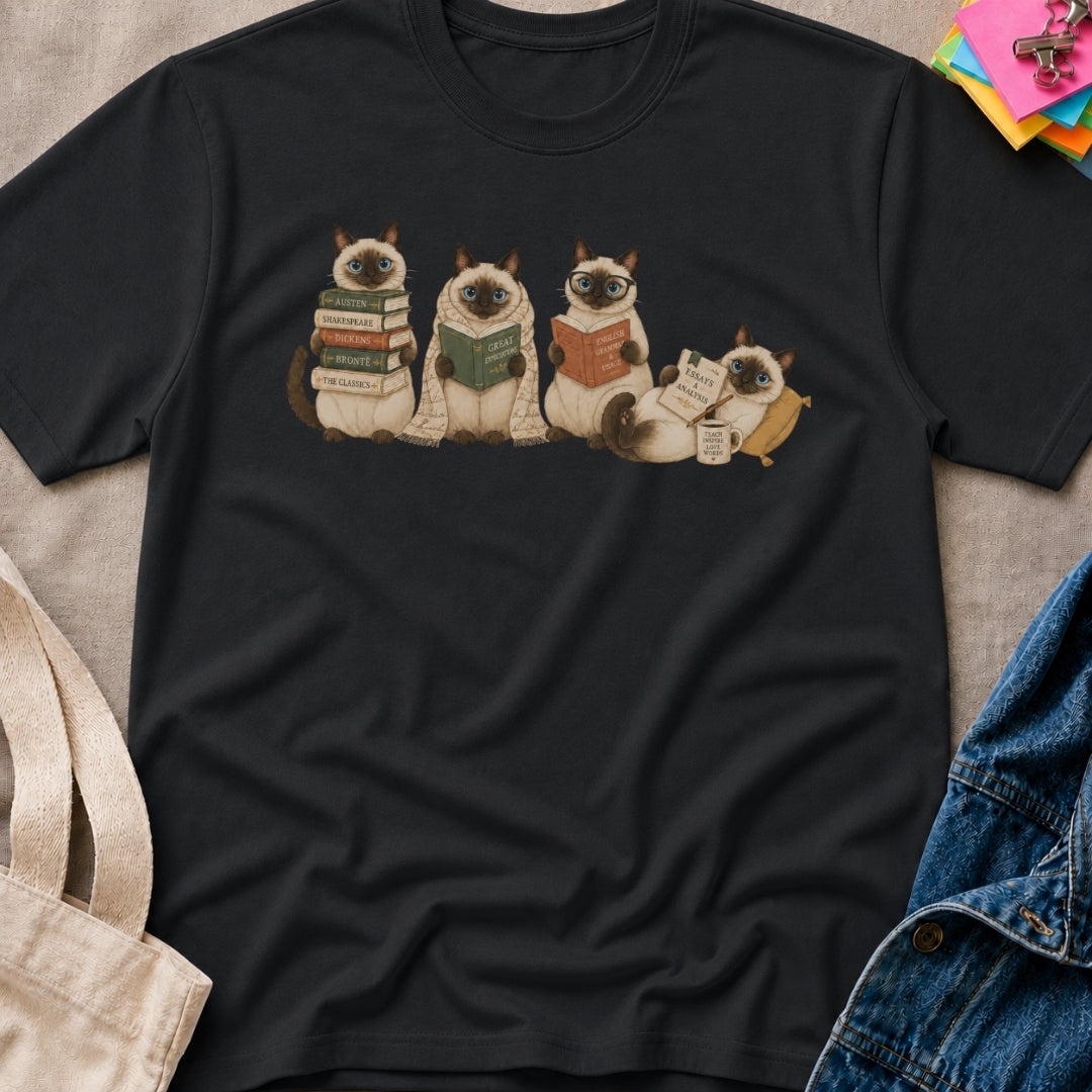 Siamese Cats Reading T-Shirt