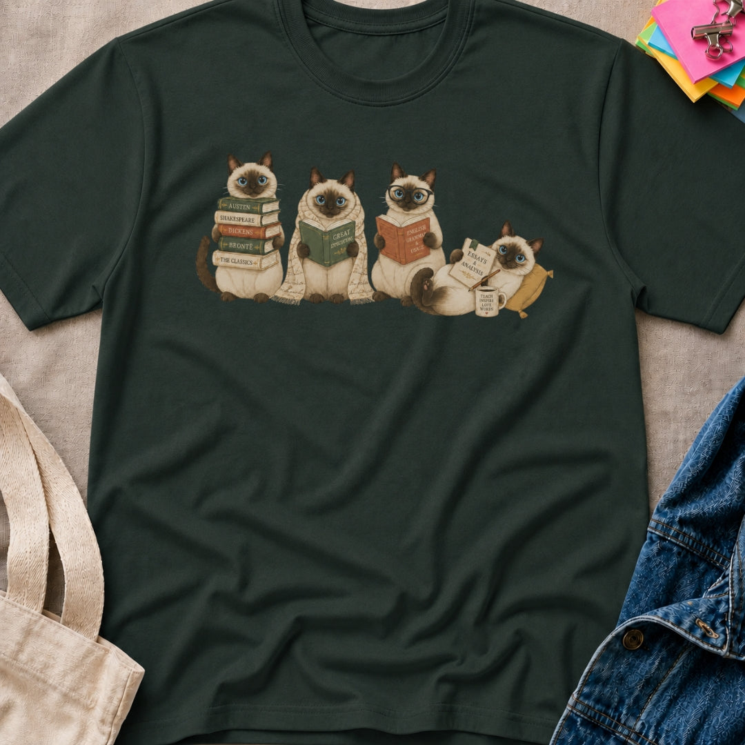 Siamese Cats Reading T-Shirt