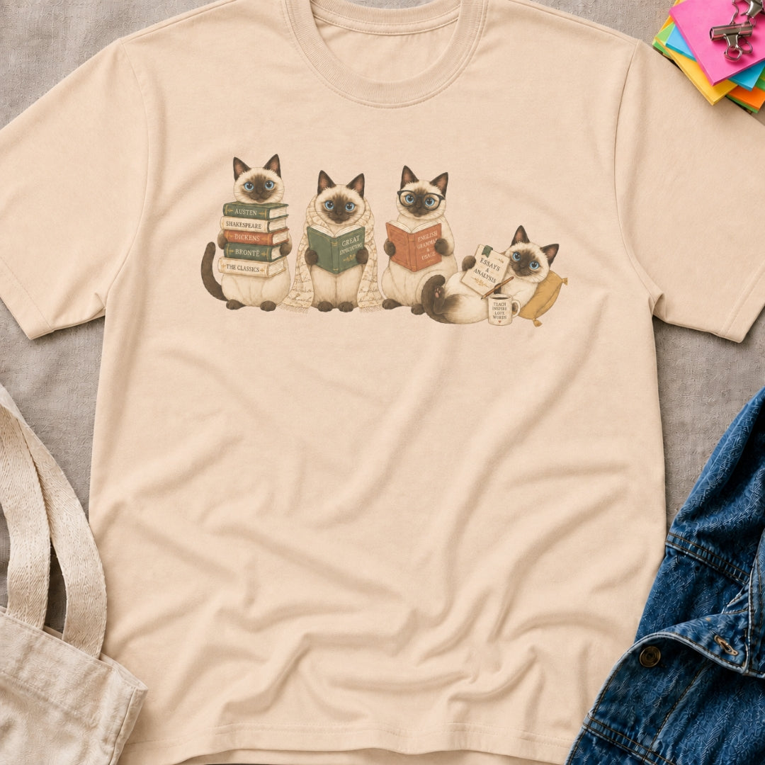 Siamese Cats Reading T-Shirt