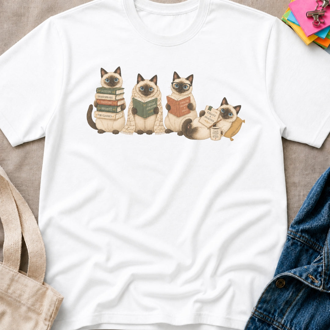 Siamese Cats Reading T-Shirt